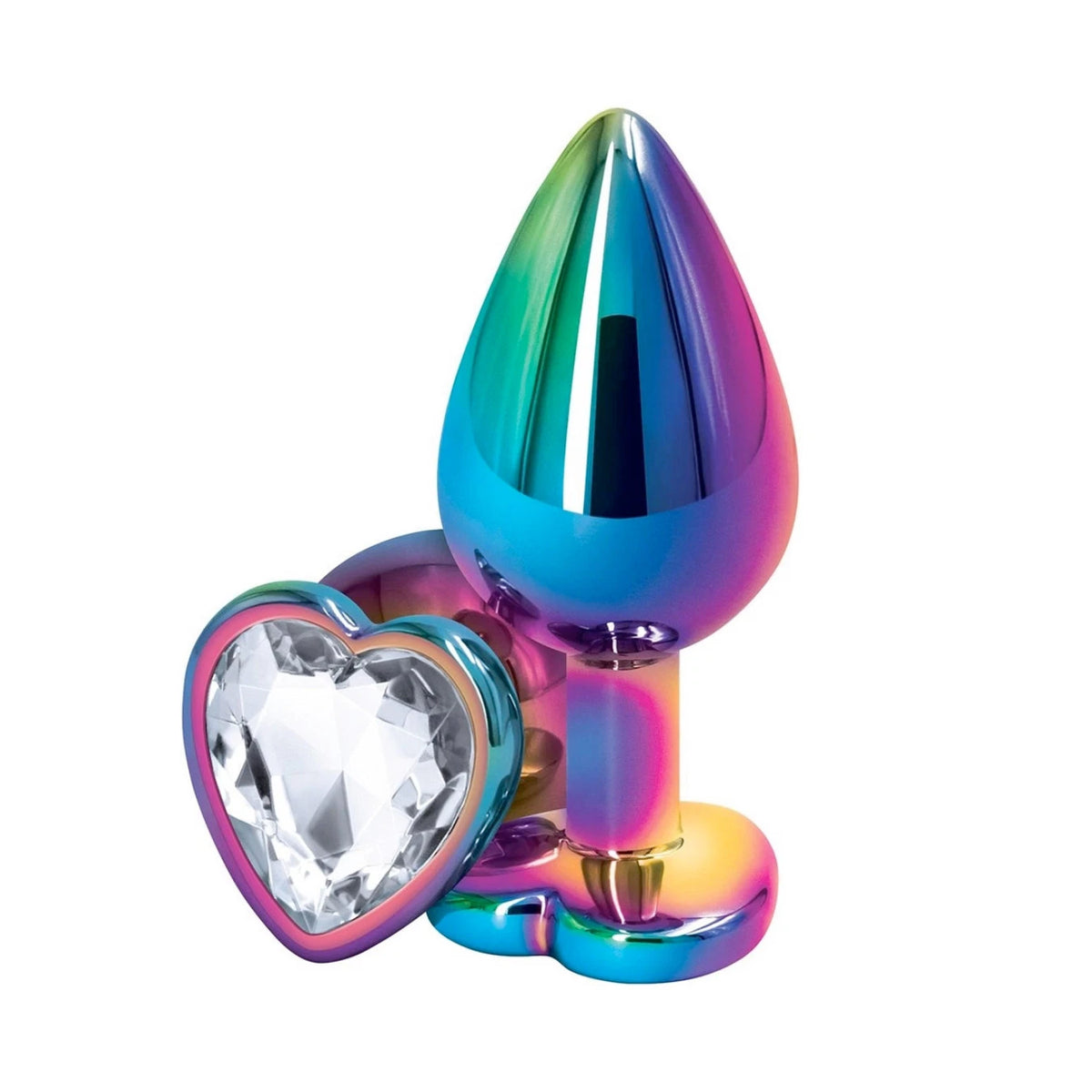Butt Plug Metal Anal Rainbow with Heart Gem Jewelry Crystal Sex Toy