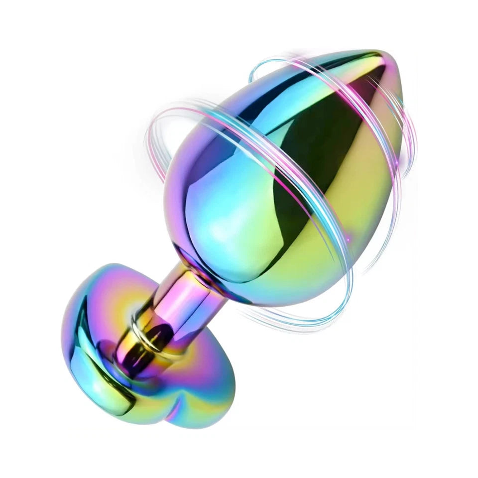 Butt Plug Metal Anal Rainbow with Heart Gem Jewelry Crystal Sex Toy