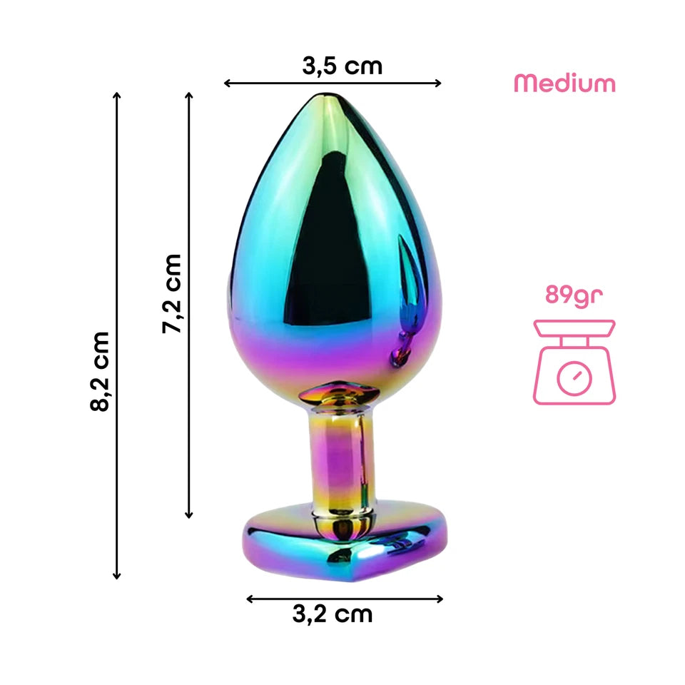 Butt Plug Metal Anal Rainbow with Heart Gem Jewelry Crystal Sex Toy
